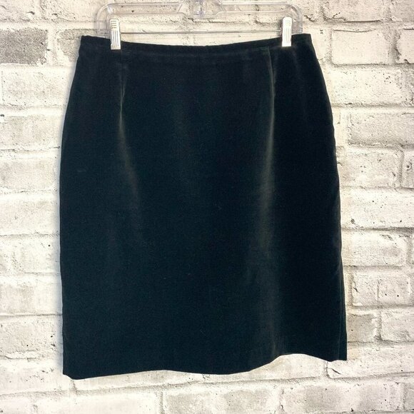 Vintage 90s Cleo Black Velvet Knee Length Pencil Skirt - Picture 1 of 12